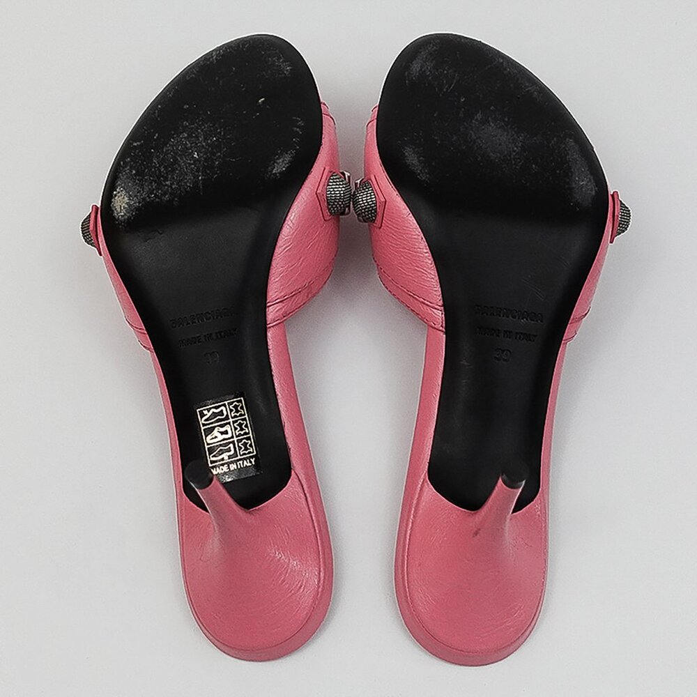 Balenciaga Sweet Pink Silver Detail Le Cagole Kitten Heel Sandals - EU 39/US 8 - Picture 6 of 11
